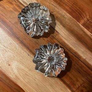 Pukeberg Glass Flower Form Candle Holder Glacial Mid Century Danish Modern PAIR